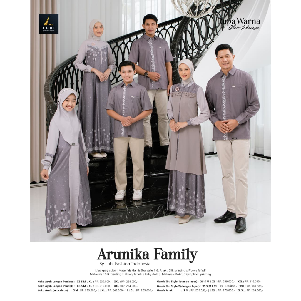 Lubi Arunika (Lilac gray) Family - Sarimbit Keluarga Muslim Premium | Gamis Couple & Koko Couple Leb