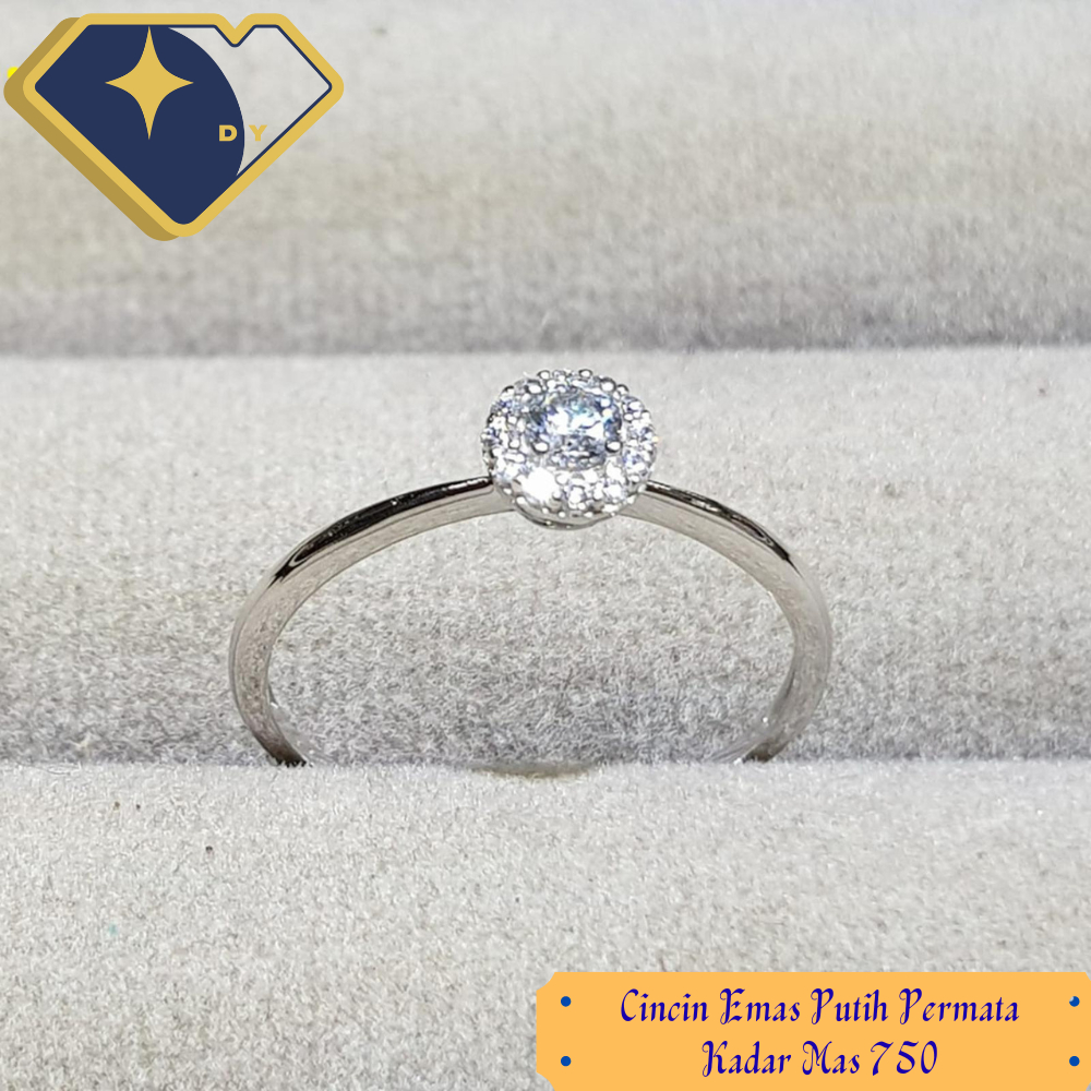 Cincin mas Putih Permata Zirconia Kadar mas Putih 750