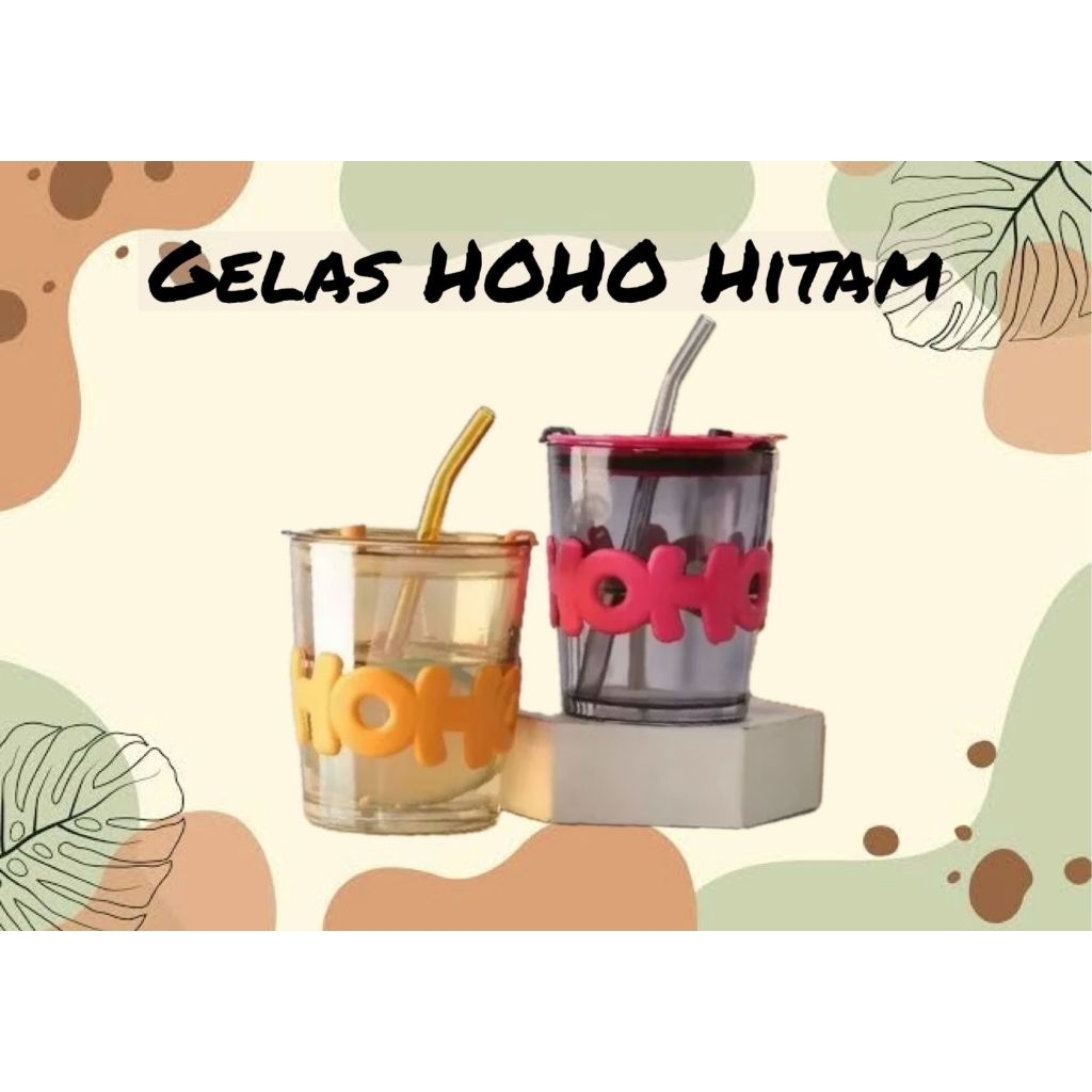 Gelas HOHO HITAM Mug hoho BLACK Botol Kaca Tumbler Glass Kopi Air Panas Sedotan