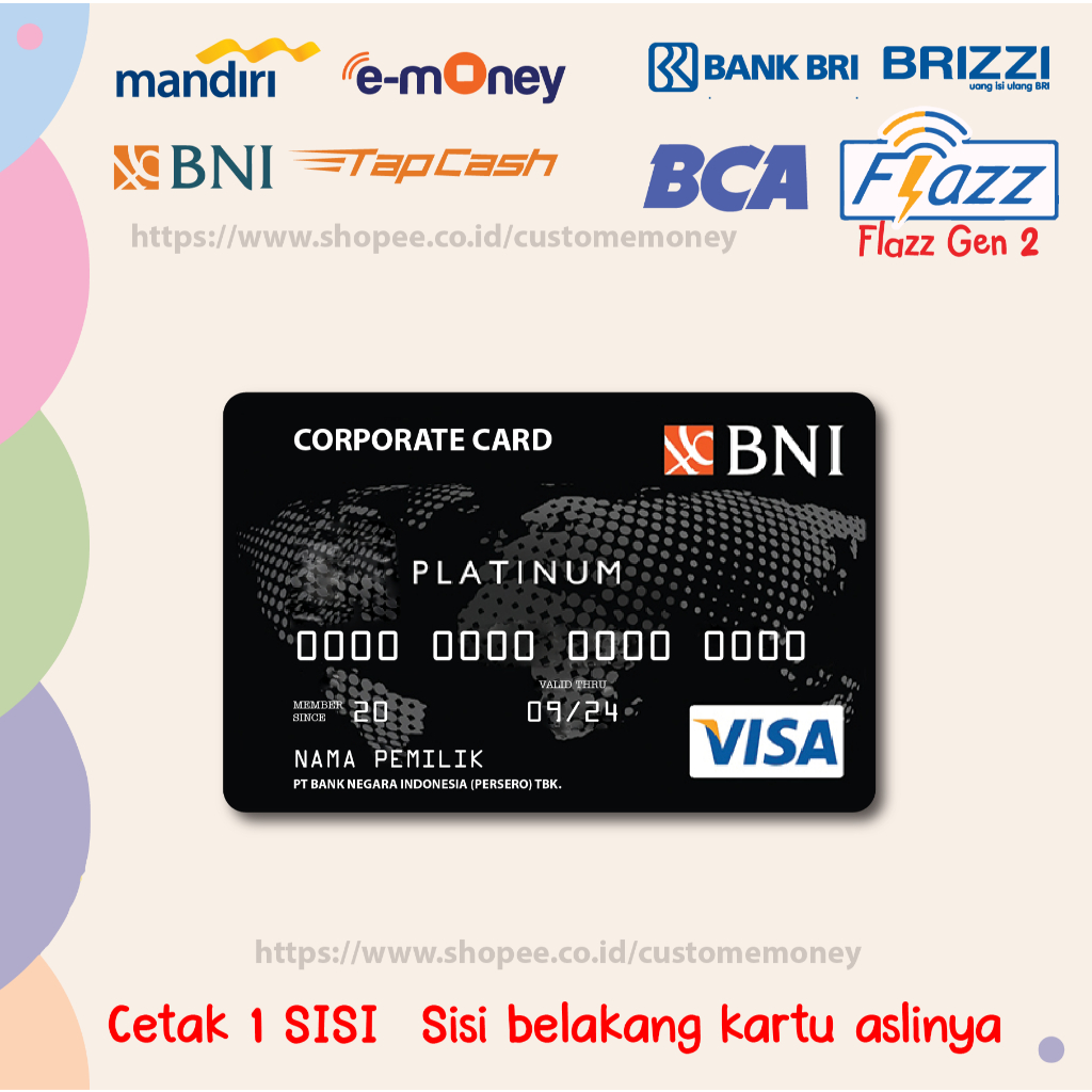 KARTU EMONEY DEBIT CORPORATE CARD PLATINUM ETOLL E-MONEY MANDIRI BCA GEN 2 TAPCASH BRIZZI - 1 SISI