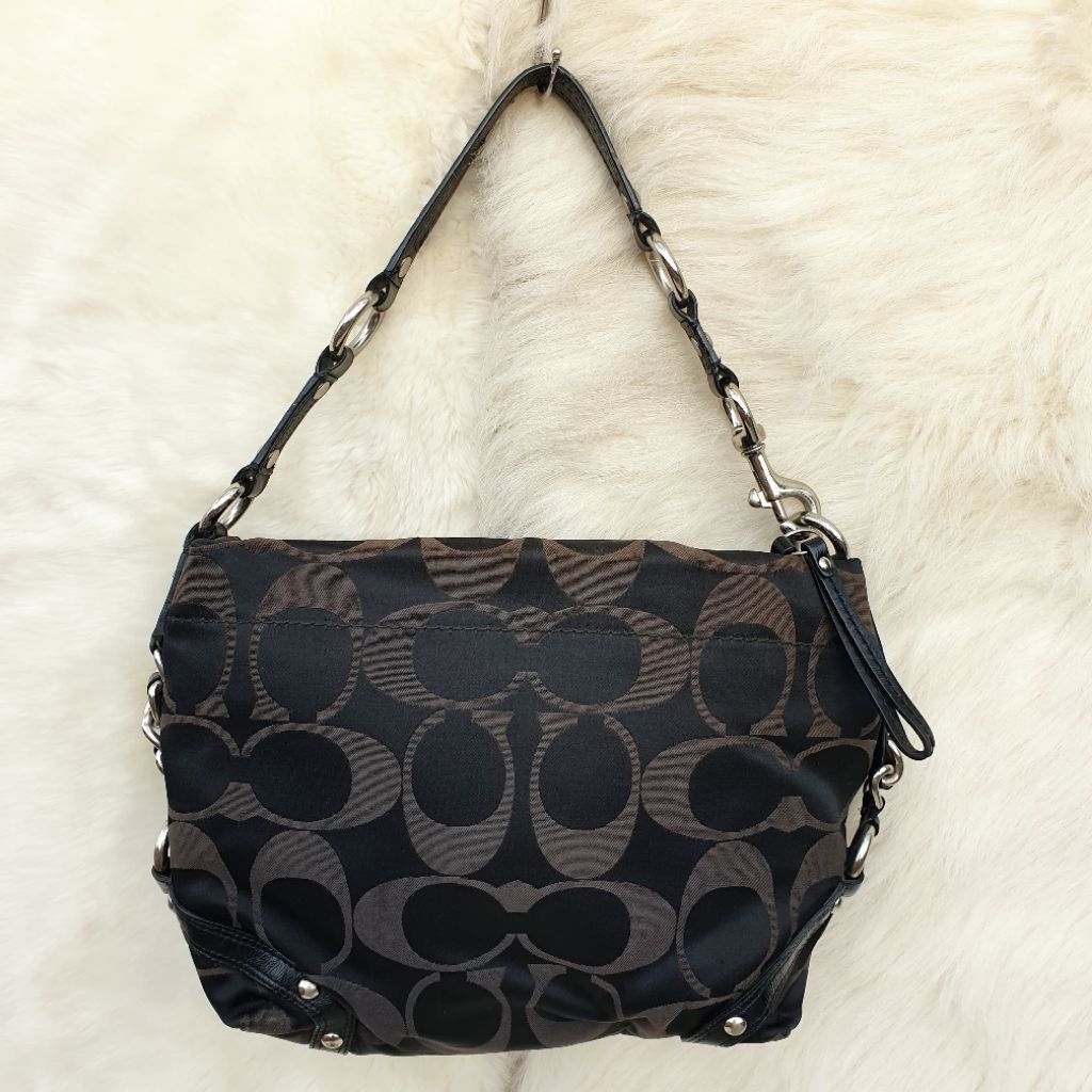 Tas Coach Hobo Bag Shoulder Bag Kanvas Mix Kulit Asli Hitam
