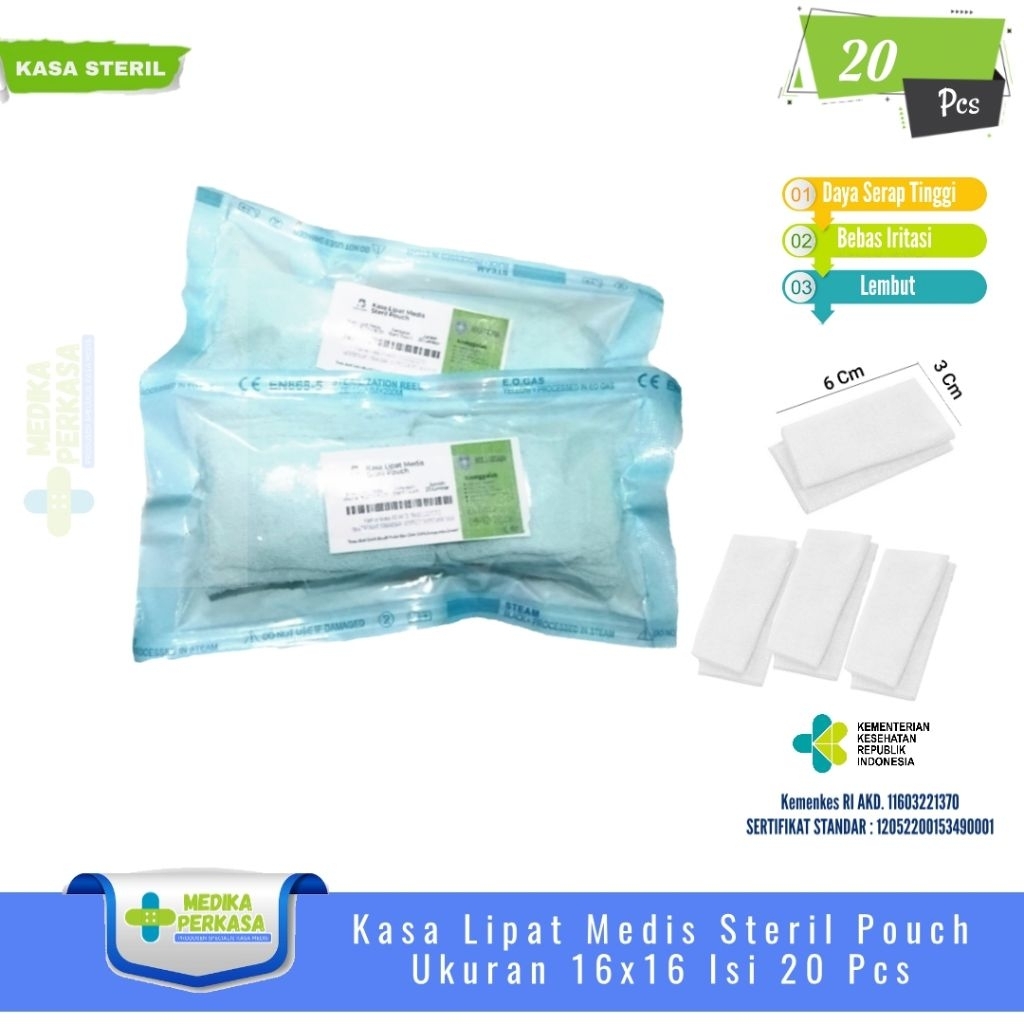Kasa Lipat Medis Steril Pouch 16x16 Isi 20 Pcs