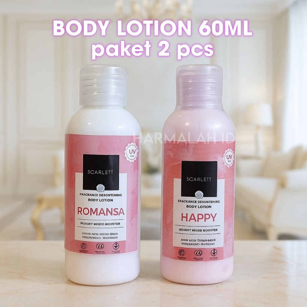 body lotion scarlett paket 2 pcs ukuran 60ml romansa happy