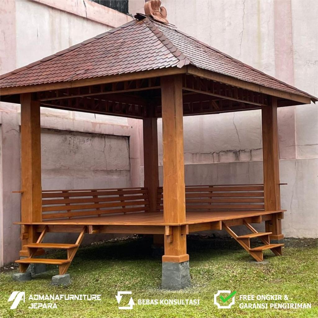 Gazebo Minimalis Kayu Jati Ukuran 270x350cm Atap Kayu Ulin (Sirap) | Gazebo Taman