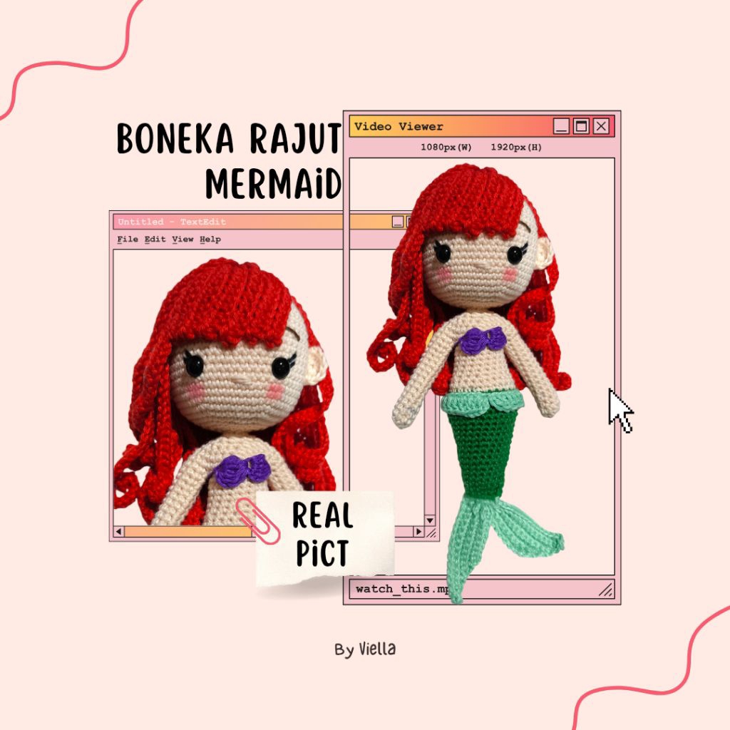 Boneka Rajut Mermaid Ariel / Amigurumi Mermaid Ariel /Boneka Mermaid Ariel handmade /Boneka Ariel Lu