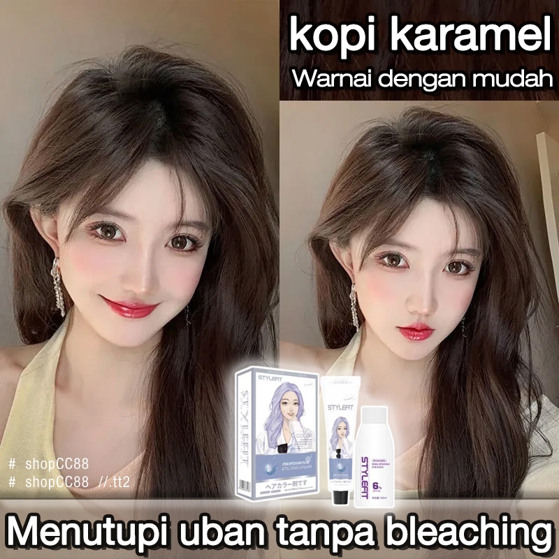 (Beli 100ml gratis 100ml)STYLE FIT cat rambut caramel brow*200ml,Menutupi uban,tidak memerlukan pemu