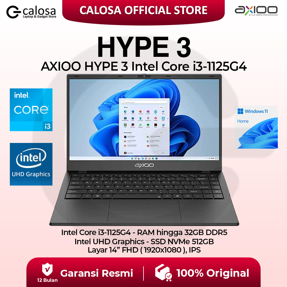Laptop Axioo MyBook Hype 3 G11 Gen 11 Intel Core i3-1125G4 RAM 8GB / 16GB SSD 256GB / 512GB  14inch 