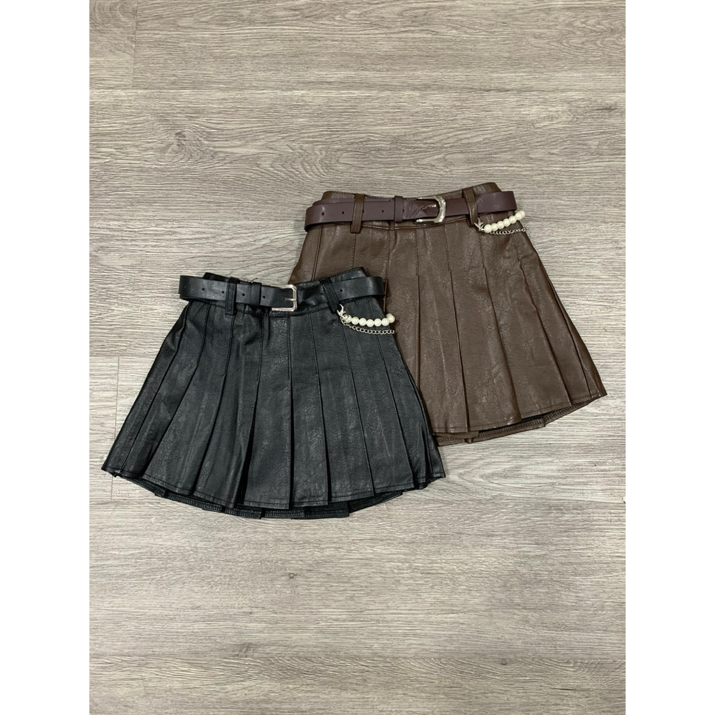 ANGELWISE - PREMIUM Rok Kulit anak hitam - Rok kulit anak coklat - Rok anak bahan kulit - Rok anak a