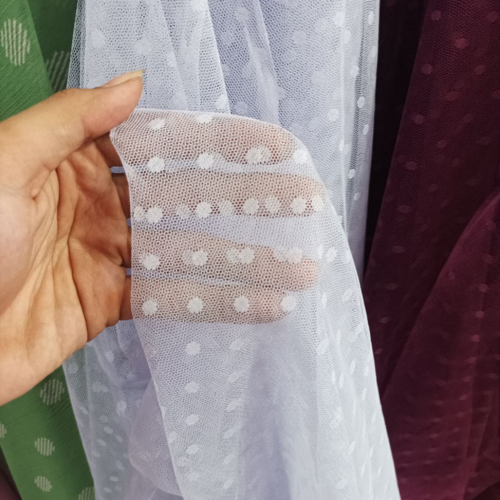 Tile Bintik Tulle Dot Korea Premium Warna Lilac | Bahan Kebaya, Rok Tutu, Gaun Pengantin (Harga Per 