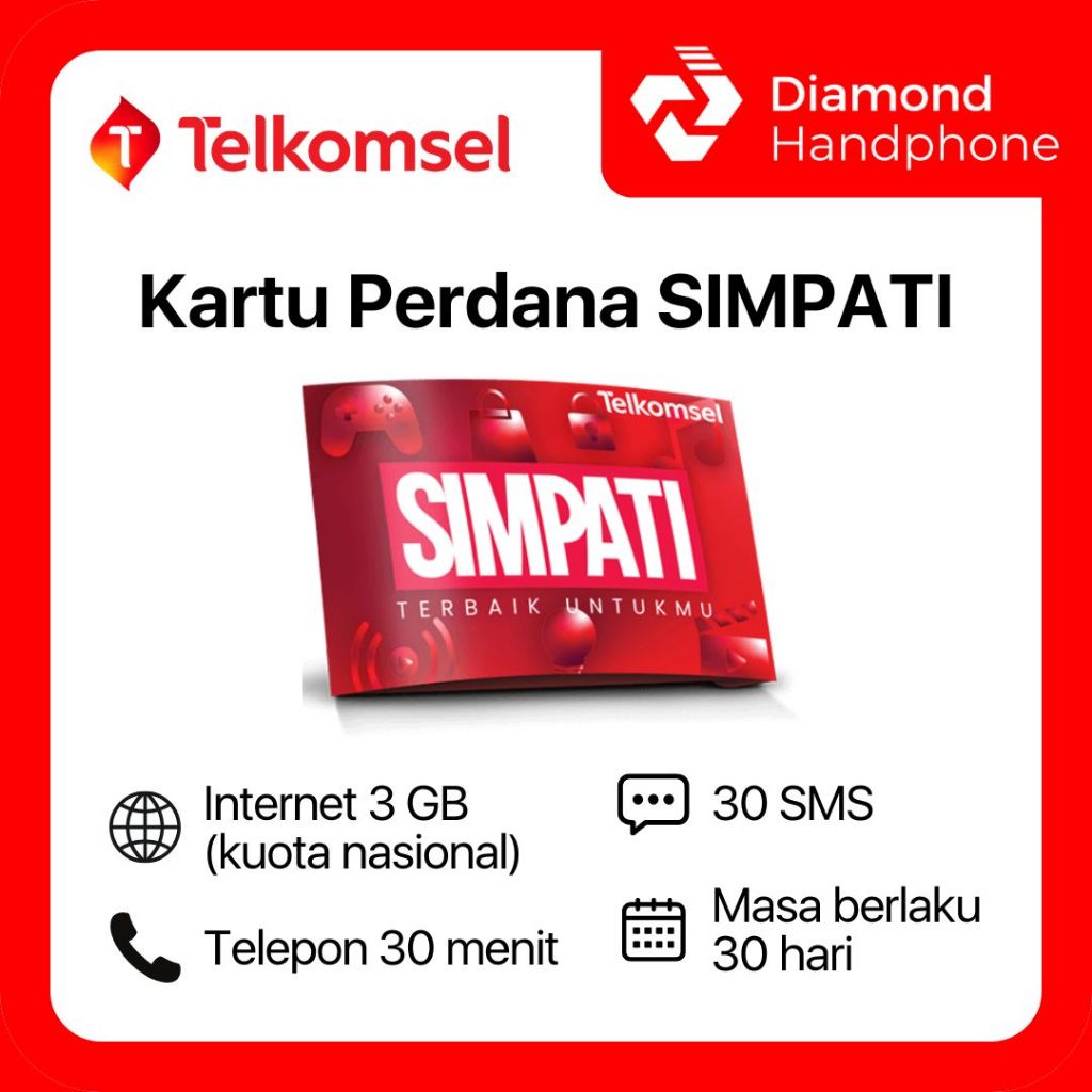 Kartu Perdana SIM Card Telkomsel Simpati 3GB 30 Hari Prabayar
