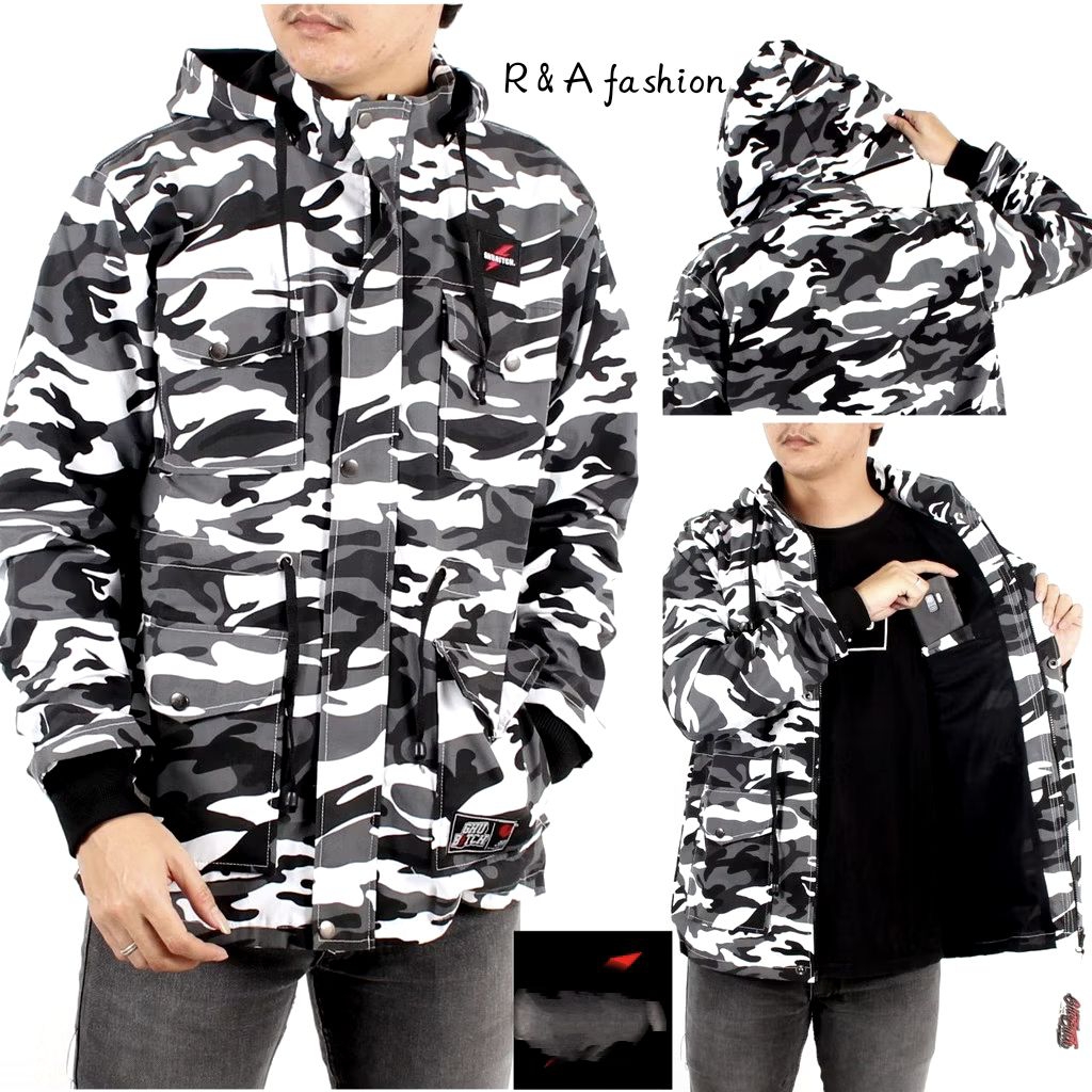 Jaket parka pria loreng army