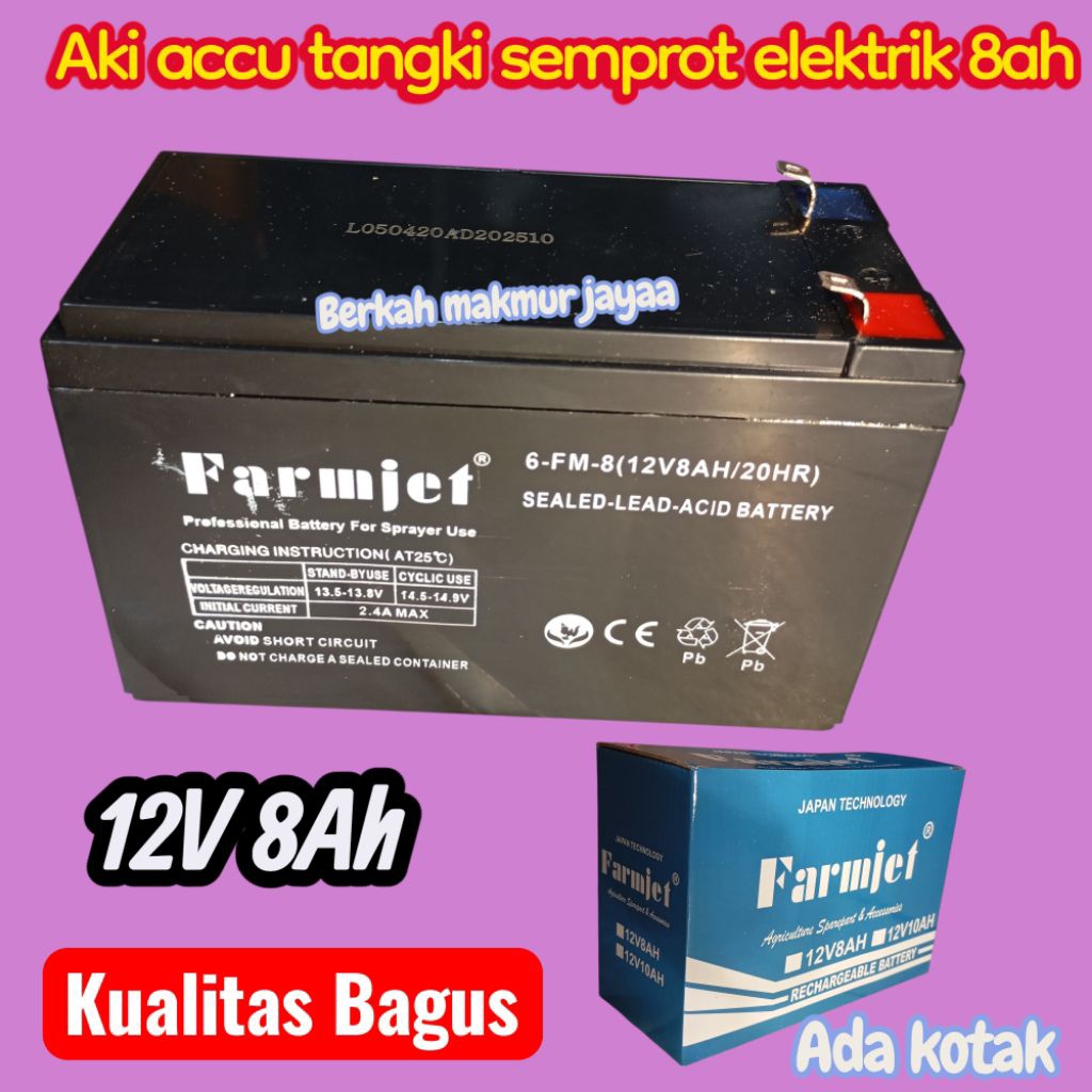 Accu 12V 8Ah Aki tangki semprot elektrik FARMJET 12volt 8A Bagus