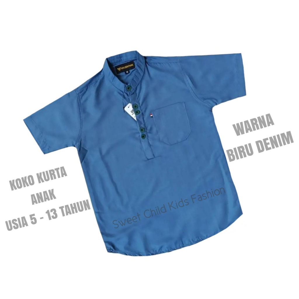 Koko Biru Denim Anak Atasan Lengan Pendek
