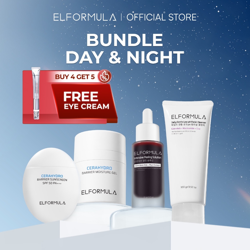 [ FREE EYE CREAM ] ELFORMULA Day & Night Bundle - Daily Gentle Low pH Facial Cleanser + CeraHydro Ba