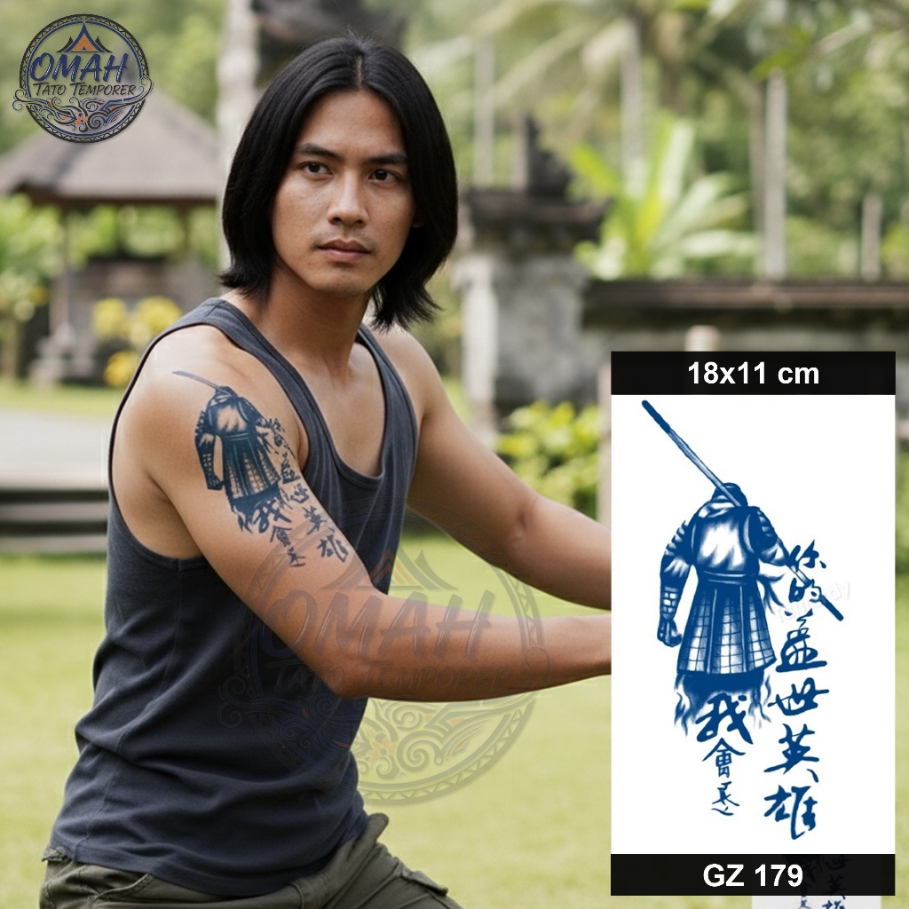 Omah Tato Temporer Semi Permanen Temporary Fruit Ink Tattoo Waterproof Samurai Jepang GZ 179