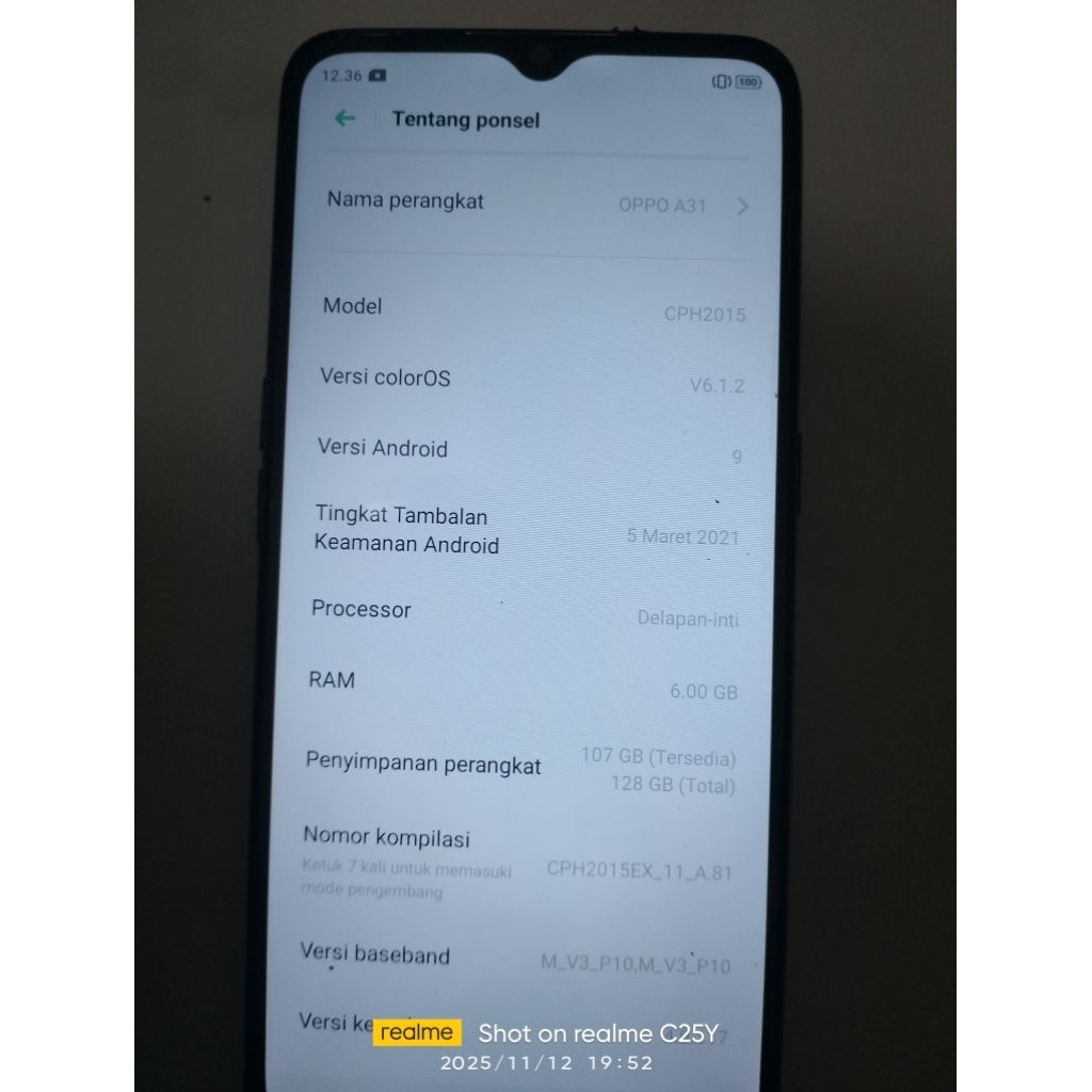 hp oppo a31 ram 6/128 gb second