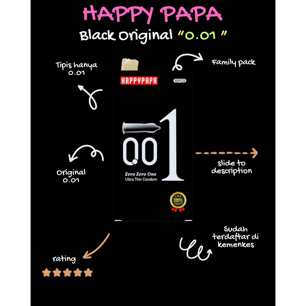 Kondom Happypapa Hitam Tipis Ori -1 Kotak Isi 10 Pcs Kondom Jepang Impor Happy Papa " FAMILY PACK "