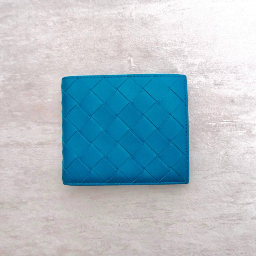 BOTTEGA VENETA BIFOLD WALLET IN BLUE PRINT