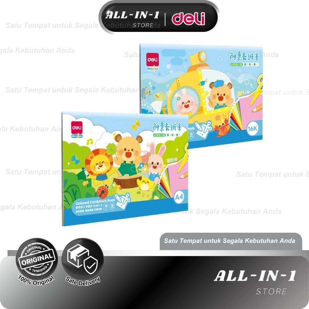 Deli Cardstock YC327-1 & YC327-2 A4 18 Lembar - Kertas Warna Tebal 18 Warna