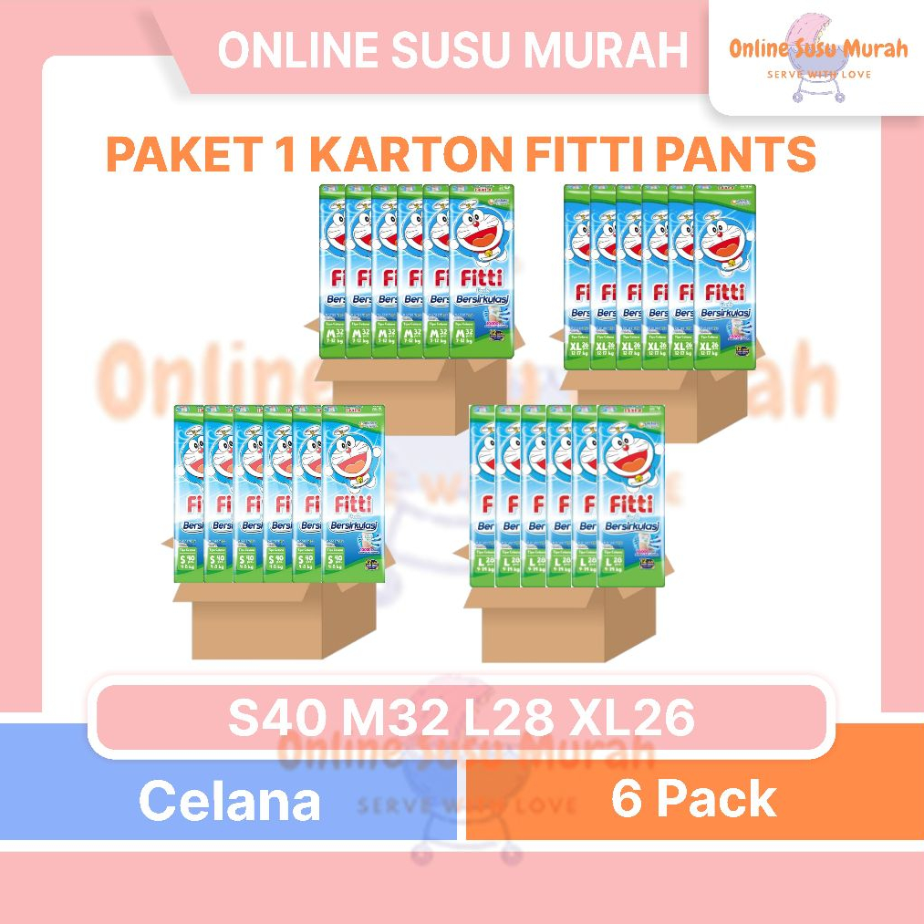 FITTI PANTS PAKET 1 KARTON ISI 6 BALL S40 M32 L28 XL26 POPOK CELANA MURAH S 40 M 32 L 28 XL 26 PPKS