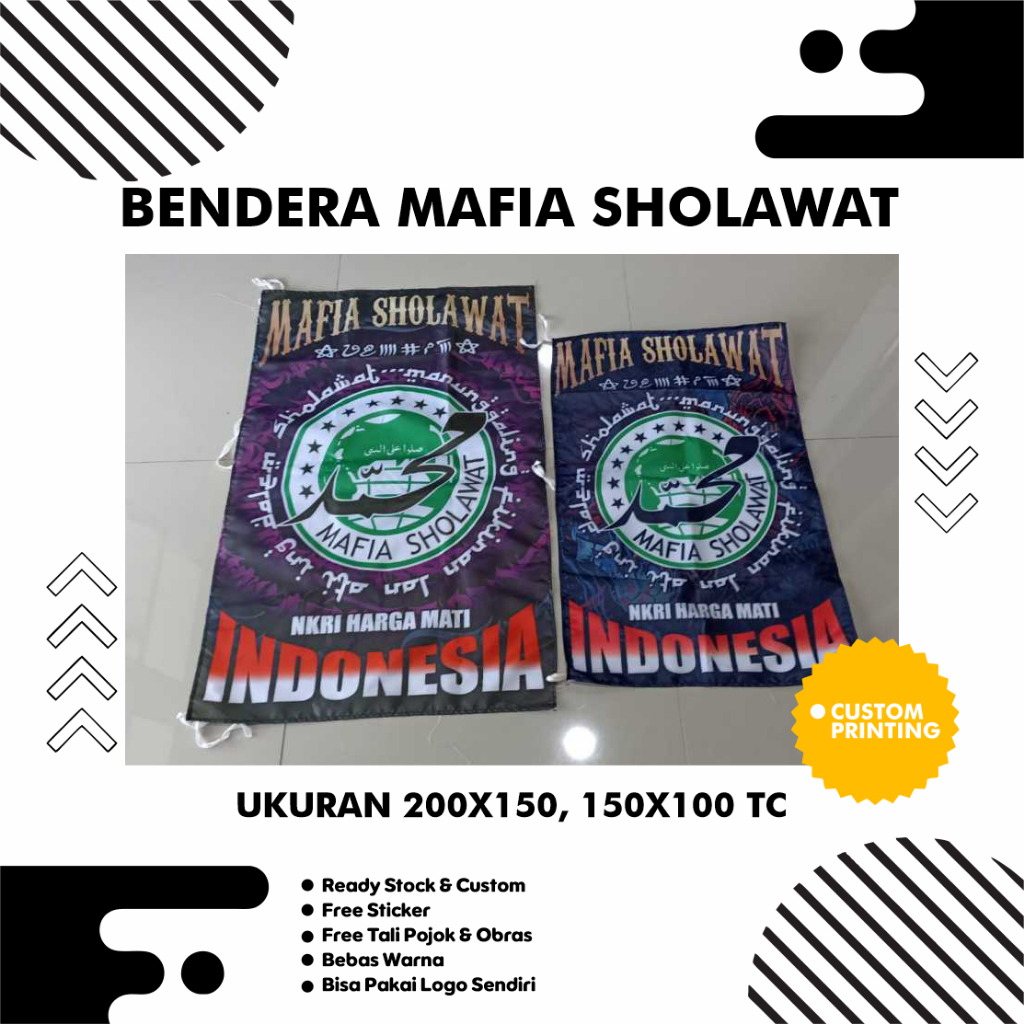 obral bendera mafia sholawat ready stock ukuran 200x150 & 150x100 siap kirim || bendera 2 meter || h