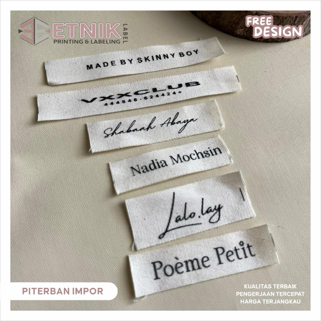PITERBAN IMPOR BISA ORDER 100 pcs,label piterban,label katun,labelbaju anak,piterban sablon custom,l