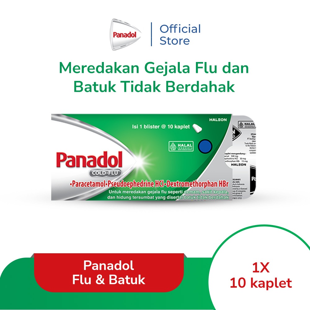 Panadol Hijau Flu & Batuk untuk Gejala Flu dan Batuk Tidak Berdahak 10 Kaplet