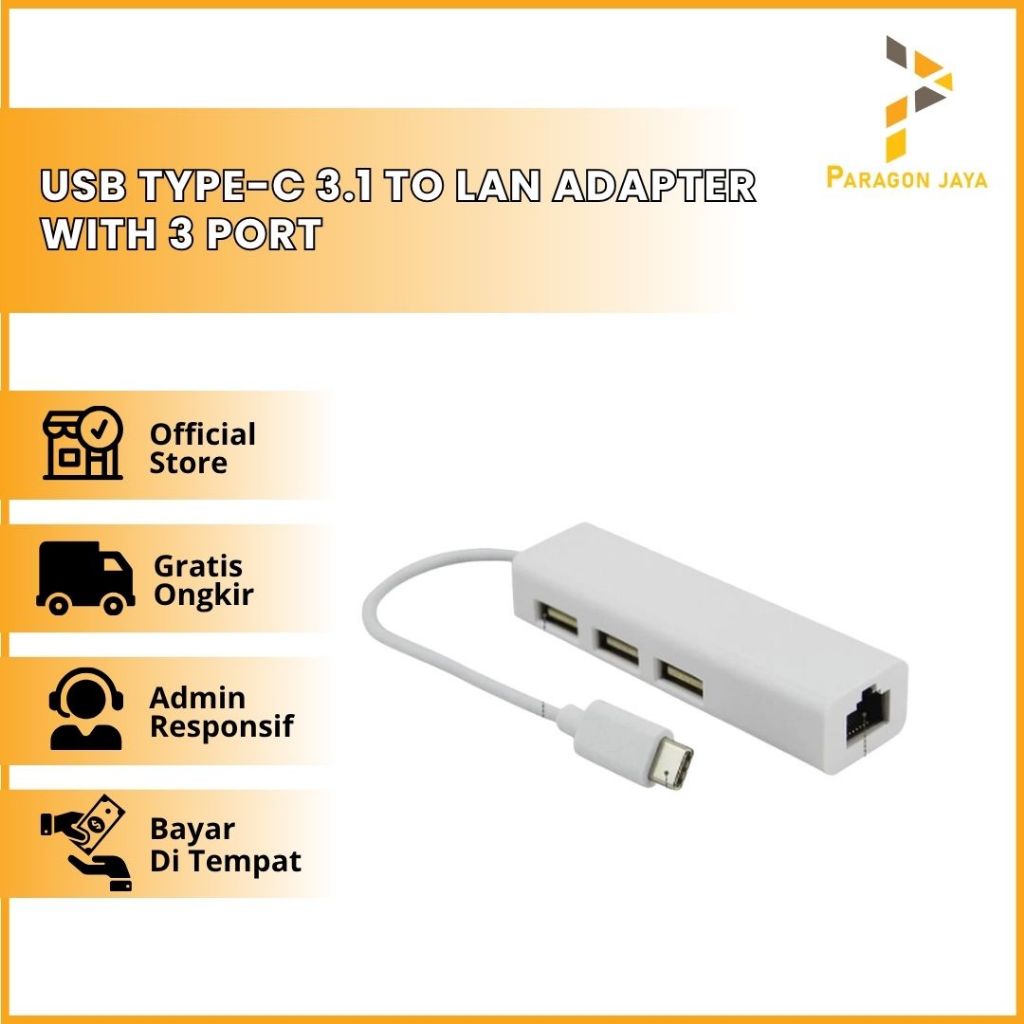 USB Type-C 3.1 To Lan Adapter With 3 Port USB Hub