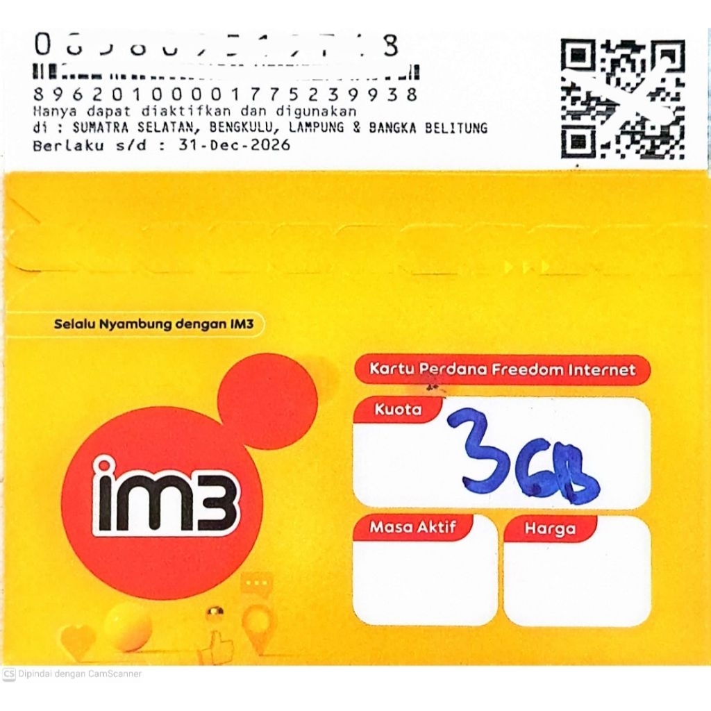 Perdana Indosat 3GB aktif 30 Hari