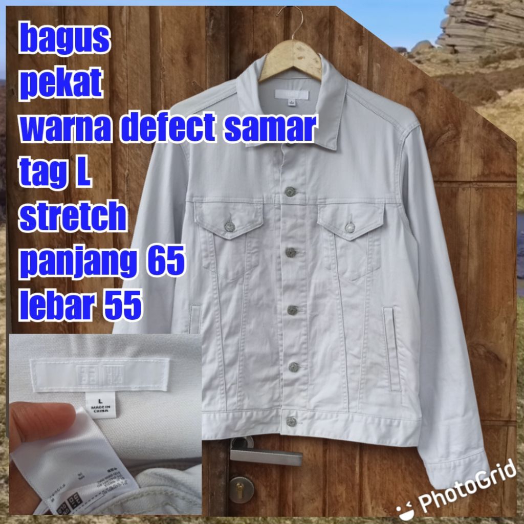 jaket work kerja casual trucker jeans uniqlo putih