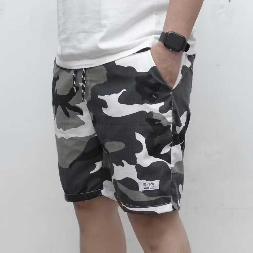 CELANA CHINOS PEDEK PRIA MOTIF DORENG ARMY/CELANA PENDEK MOTIF ARMY PINGGANG RIB KARET