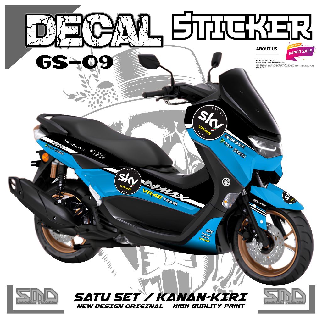 STICKER STRIPING DECAL FULL BODY YAMAHA NMAX NEW LED SIMPEL MOTIF SKY46 MURAH TAHAN LAMA GS05