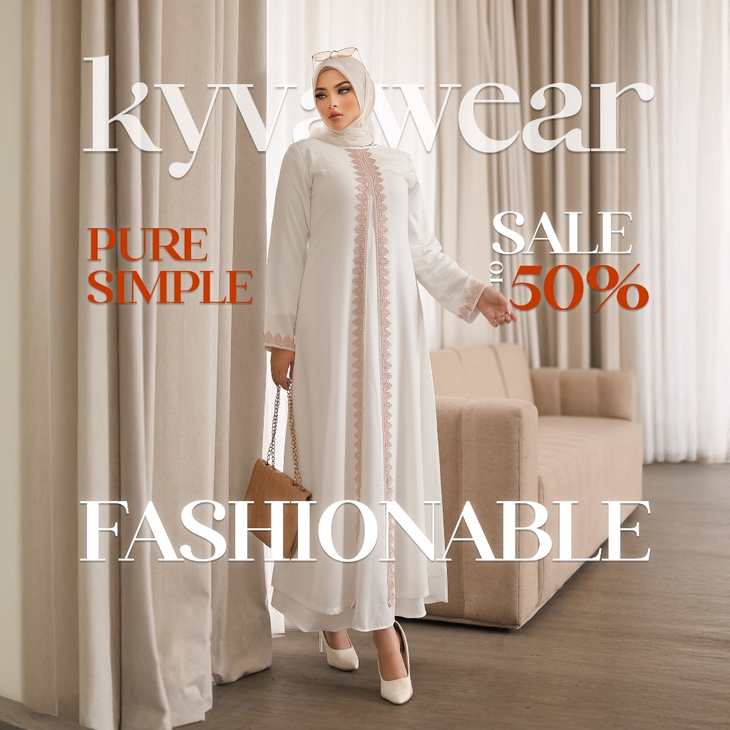 Gamis Abaya Putih Cokelat Brokat Model Klok Ukuran M-XL