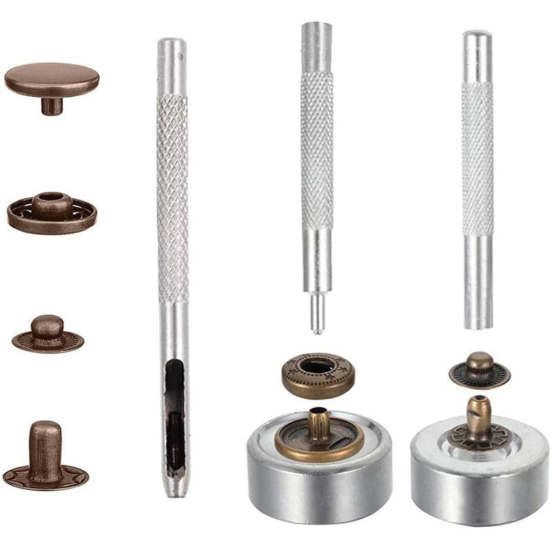 12SET 15MM Kancing Jepret Besi Kancing Jepret Cetet Kancing Jepret Anti Karat + 4pcs Alat Pemasang K