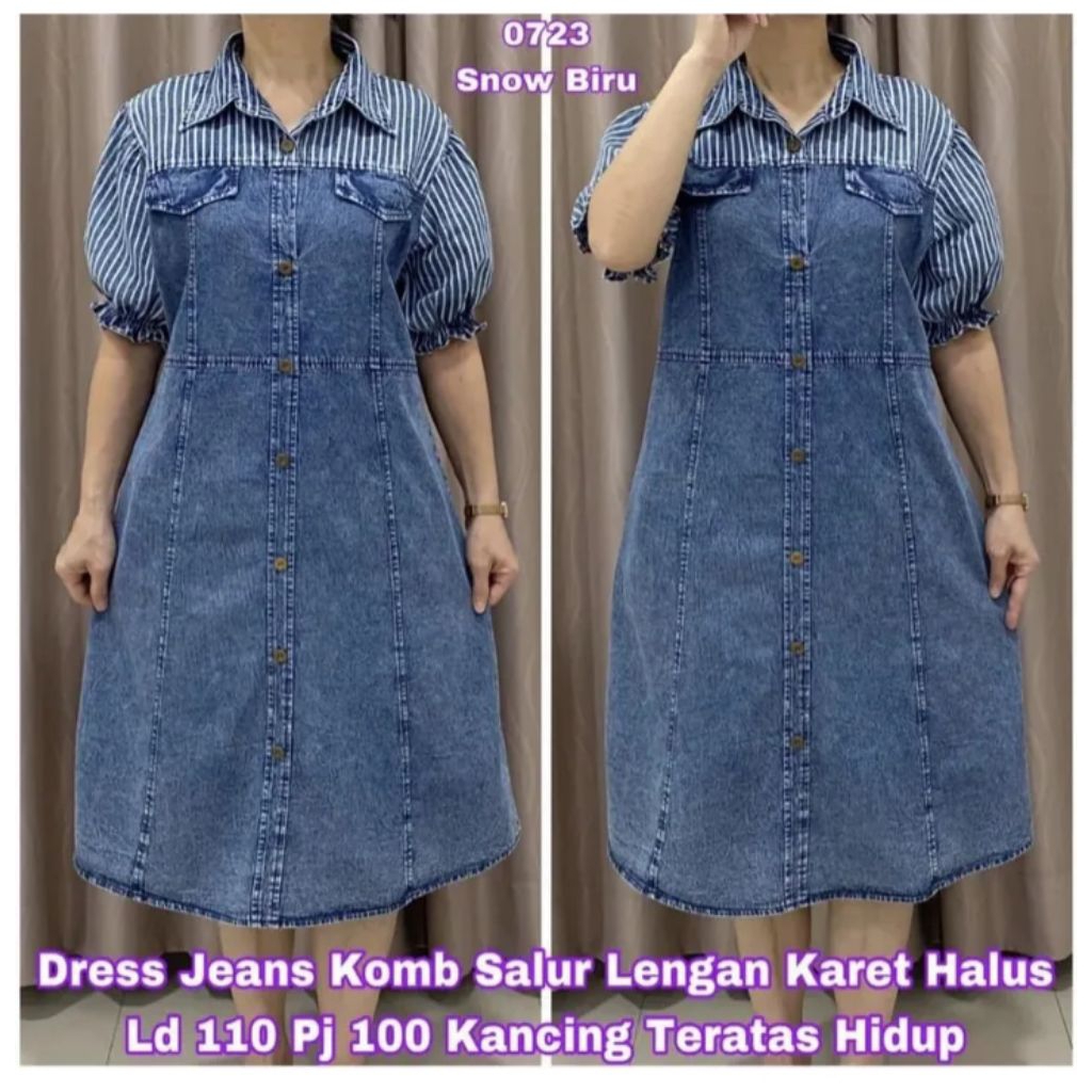 MIDI DRESS BABYDOL JEANS DENIM KANCING DEPAN LD 100 110 PJG 98  102 FIT XL XXL BUMIL BUSUI FRIENDLY