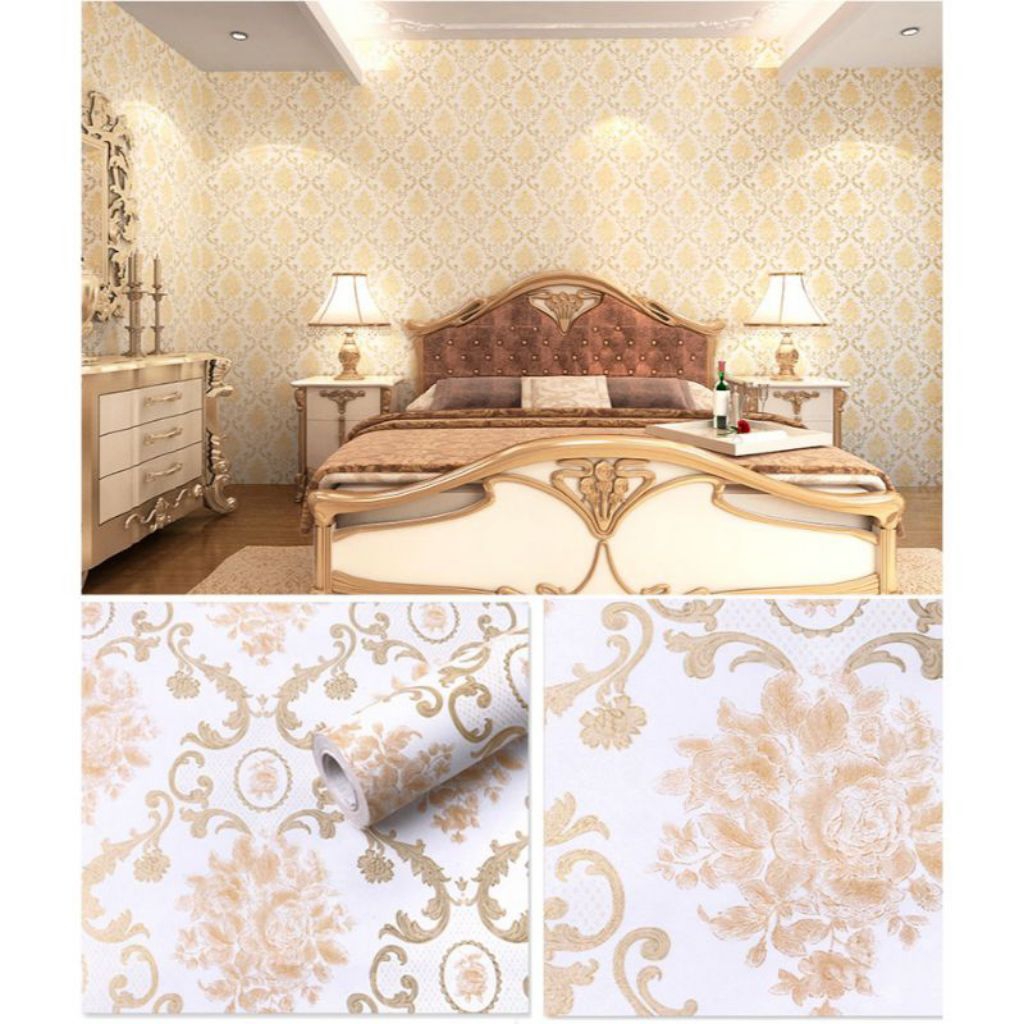 Wallpaper Dinding Motif batik gold cream