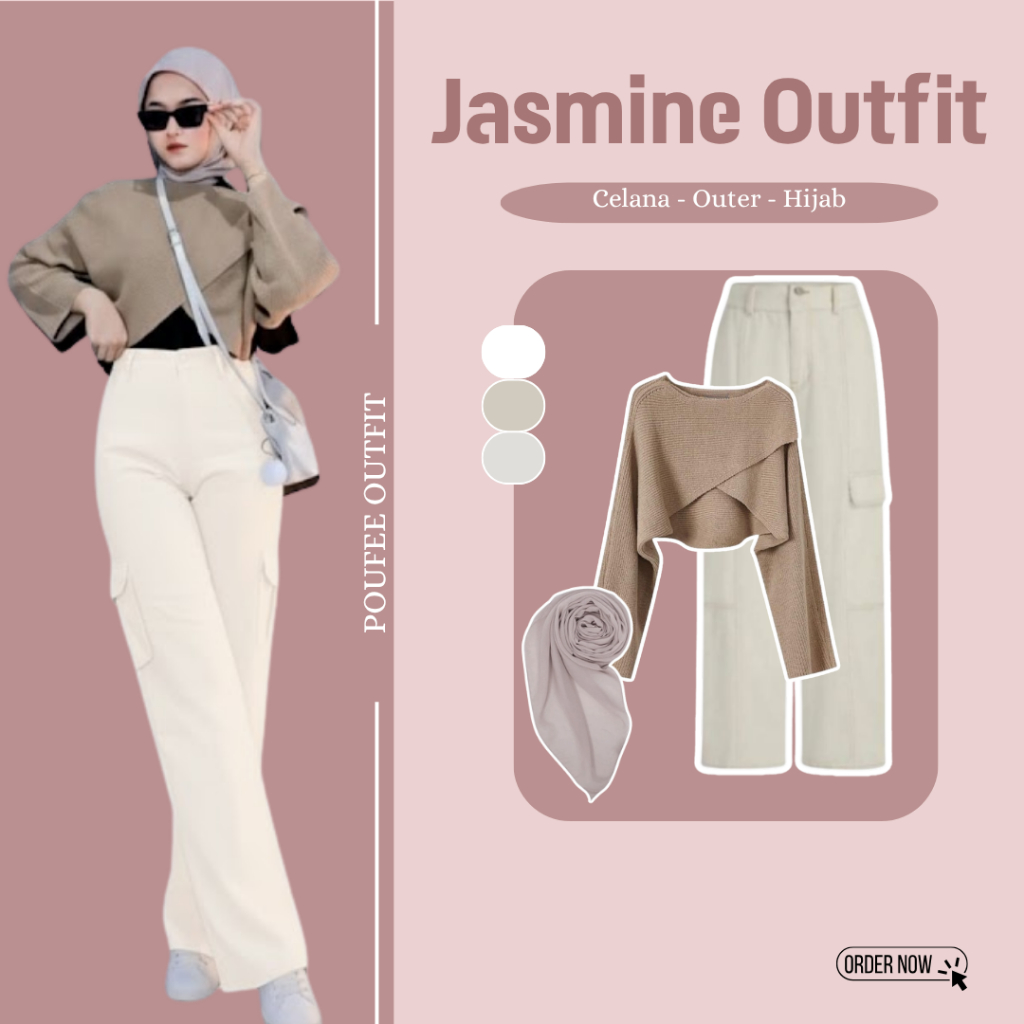 OneSet Korean Style Jasmine Outfit (Celana - Outer - Hijab) Outfit Nongkrong Cewek