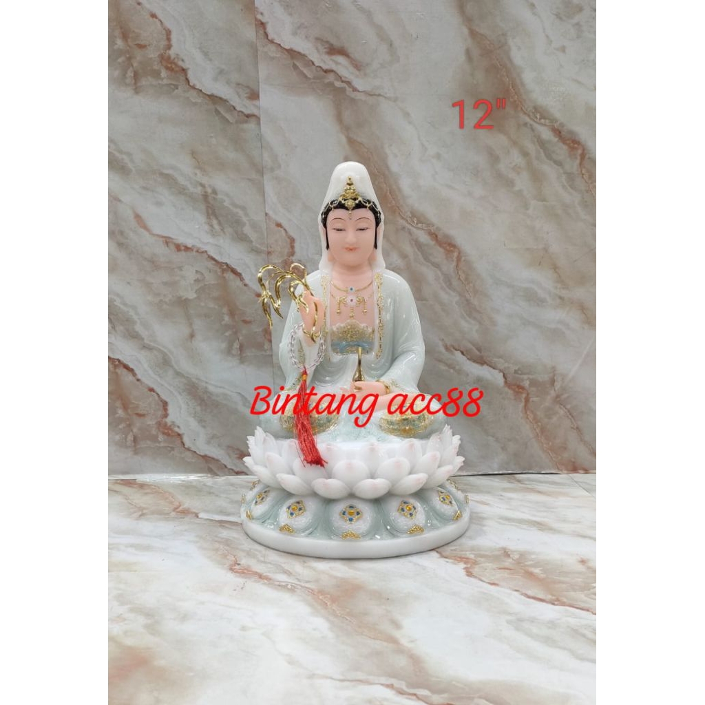 patung dewi kwan im / kwan in / guan yin - hijau - mamer - 12inch