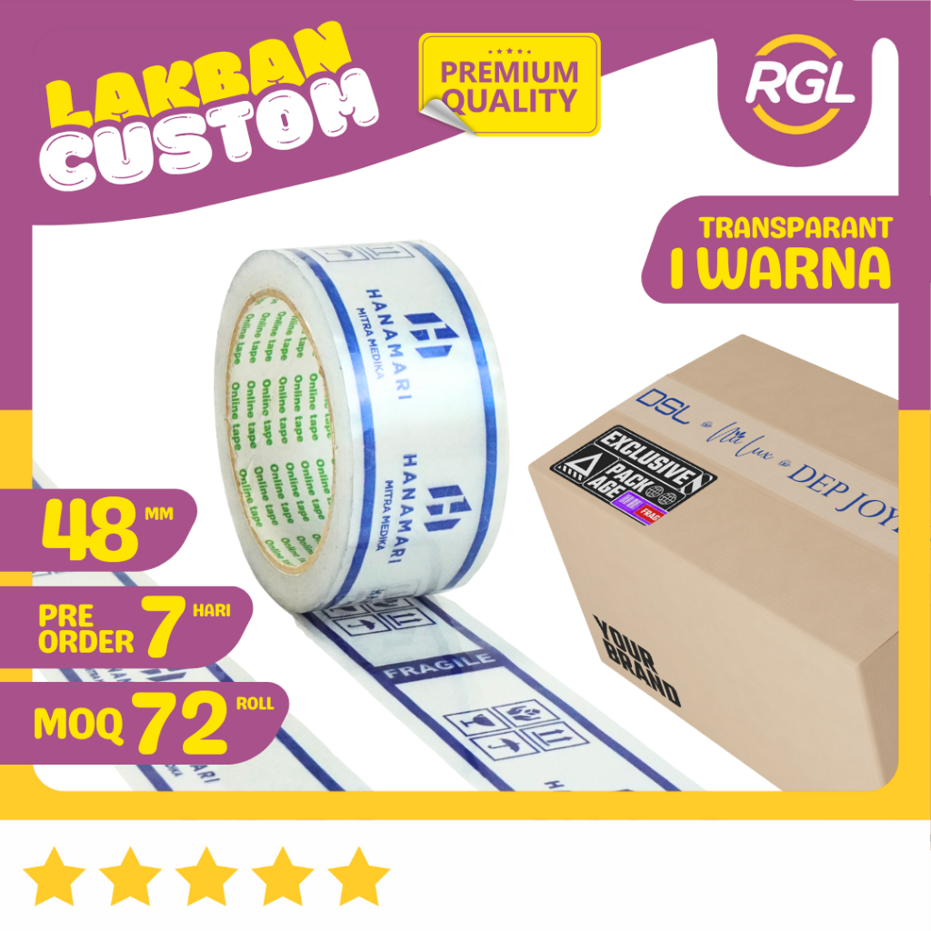 Cetak Lakban Custom Printing 48mm x 100 Yard 1 Warna 72 Roll / Custom Lakban Isolasi Brand Logo