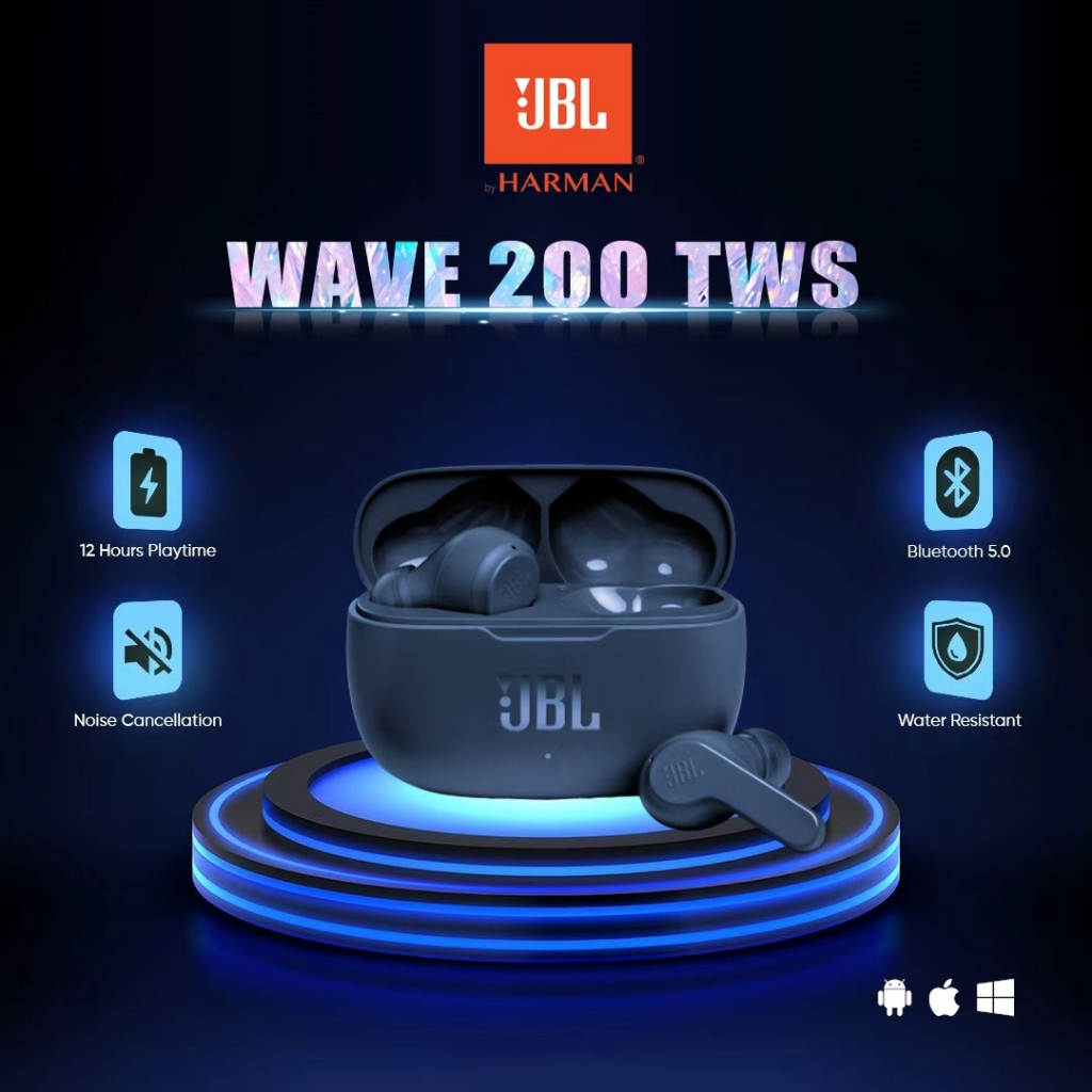 Original Headset JBL Wave 200TWS Wireless Headset Bluetooth Water & Dust Resistant With Microphone I