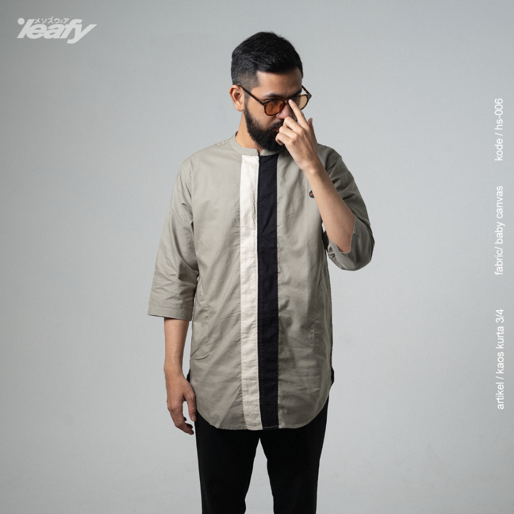 LEAFY HS-006 | BAJU KOKO PRIA KURTA LENGAN 3/4 BAHAN BABY CANVAS bahan berkualitas