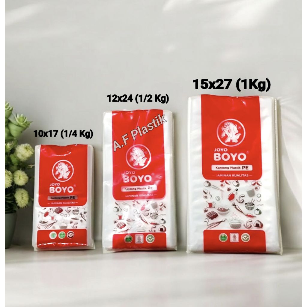 Kantong Plastik PE JOYO BOYO /  Plastik Kemasan Boyo Tahan Panas Dingin / Plastik Boyo Ukuran 1/4Kg 