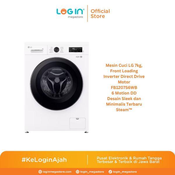 LG FRONT LOAD WM MESIN CUCI 1 TABUNG BUKAAN DEPAN 7 KG TYPE FB1207S6WB  GARANSI RESMI  ORIGINAL