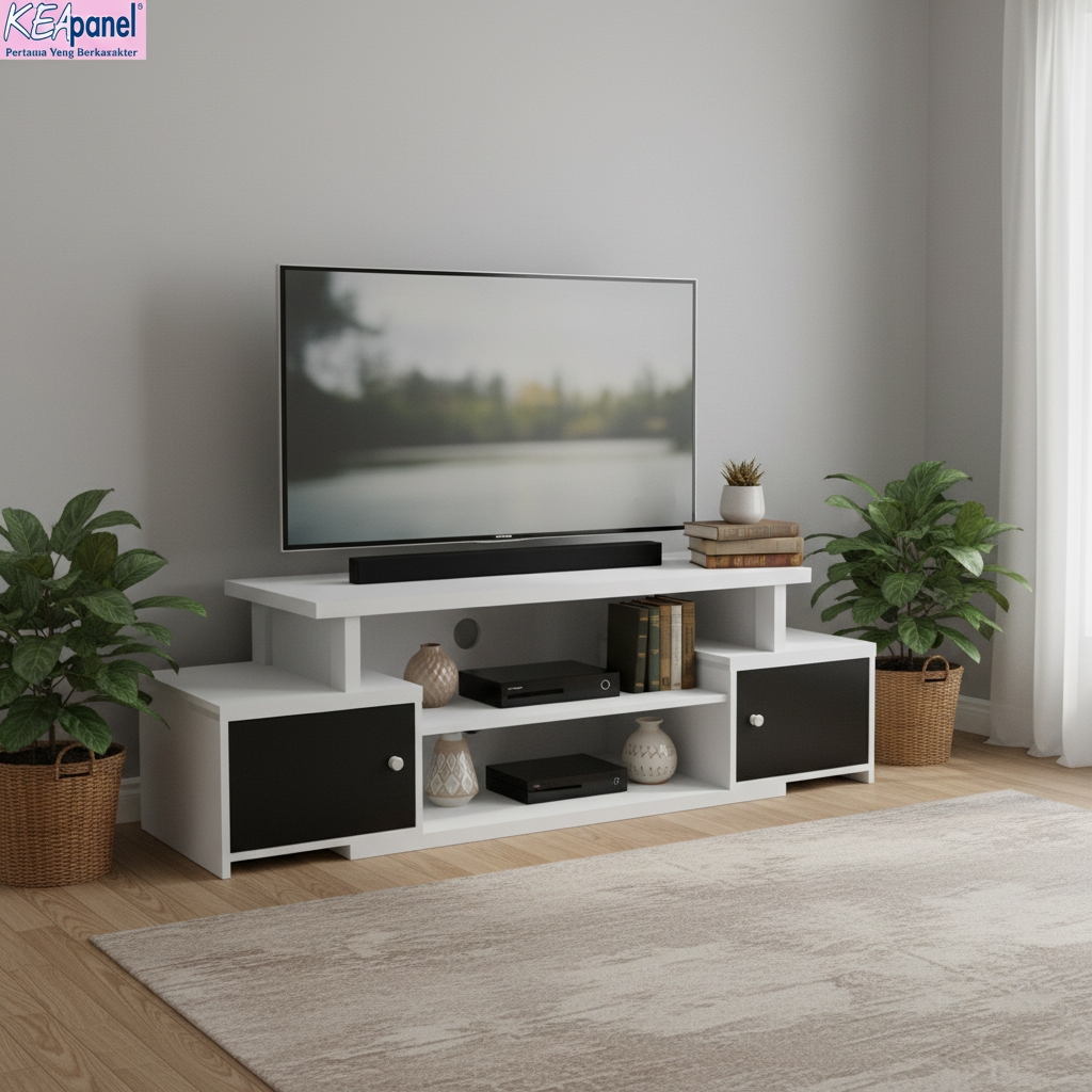 Kea Panel - Meja TV Minimalis / Cabinet Rak TV / Rak TV Meja Warna Putih Hitam Minimalis Modern