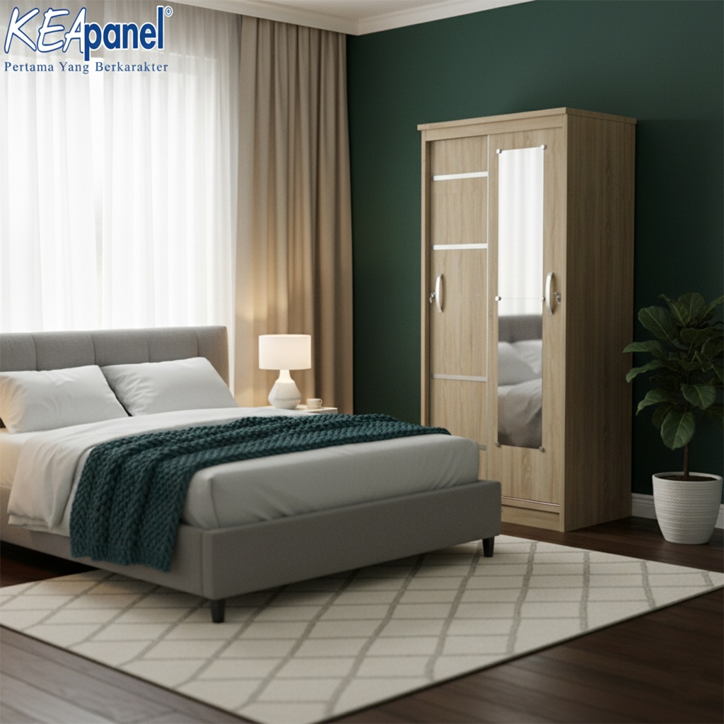 Kea Panel – Lemari Pakaian Sliding 2 Pintu, Lemari Baju Sliding Murah Minimalis Modern Multifungsi &