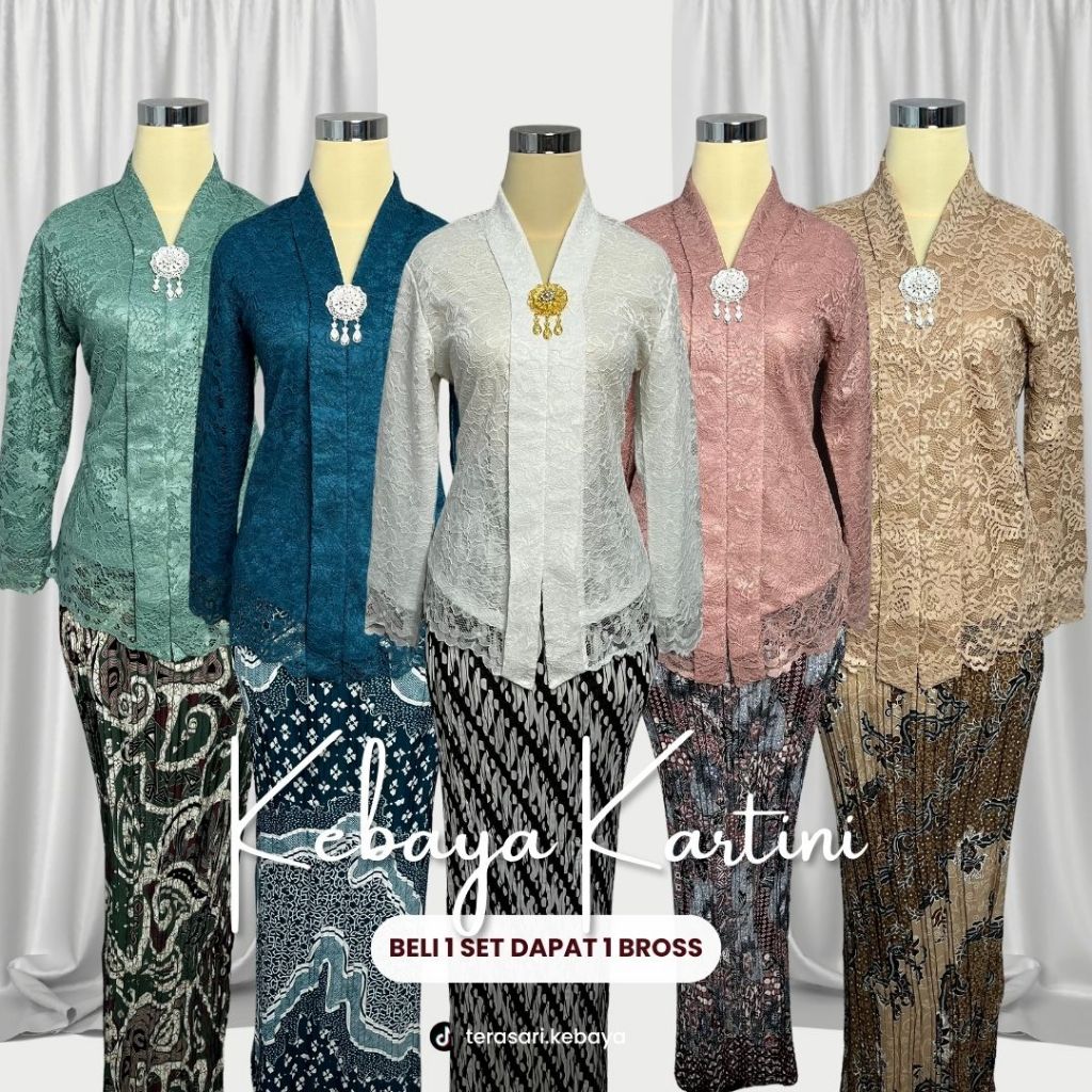SETELAN kebaya Kartini Floy Brokat premium + Rok plisket batik / kebaya Modern / Kebaya Kondangan / 