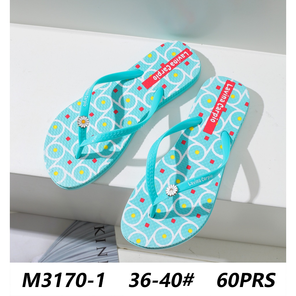 Sandal Jepit Motif Bunga LAVINA CARPIO, Sandal Jepit Motif Bunga Wanita EVA Ringan, Serbaguna untuk 