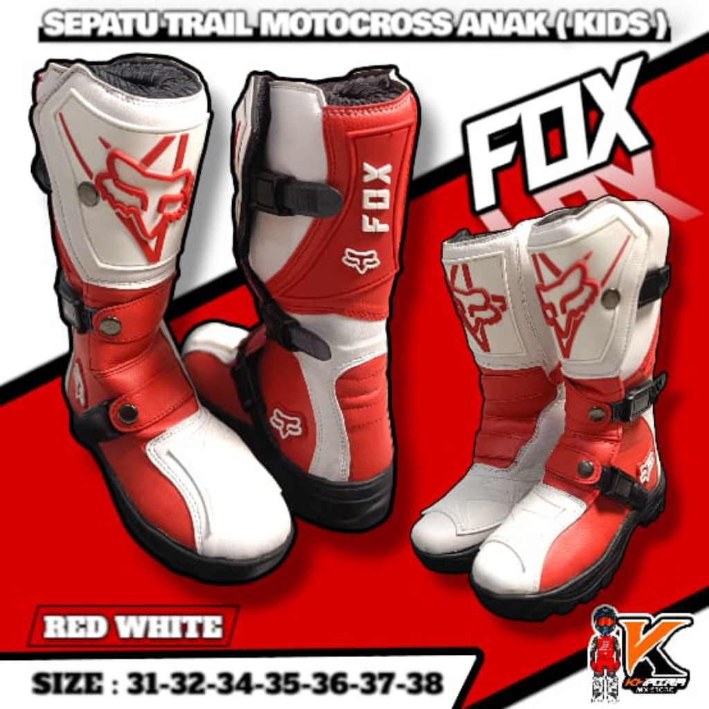 Sepatu cross anak/boots safety trail motocross kids red white