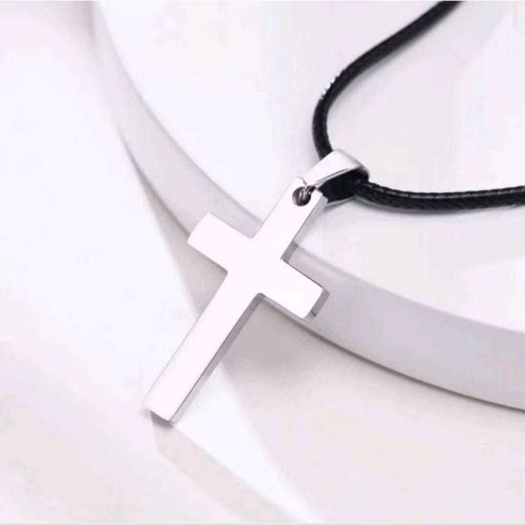 terbaru Kalung tali Salib Titanium Couple Hitam & Silver Elegan+ Tali Premium