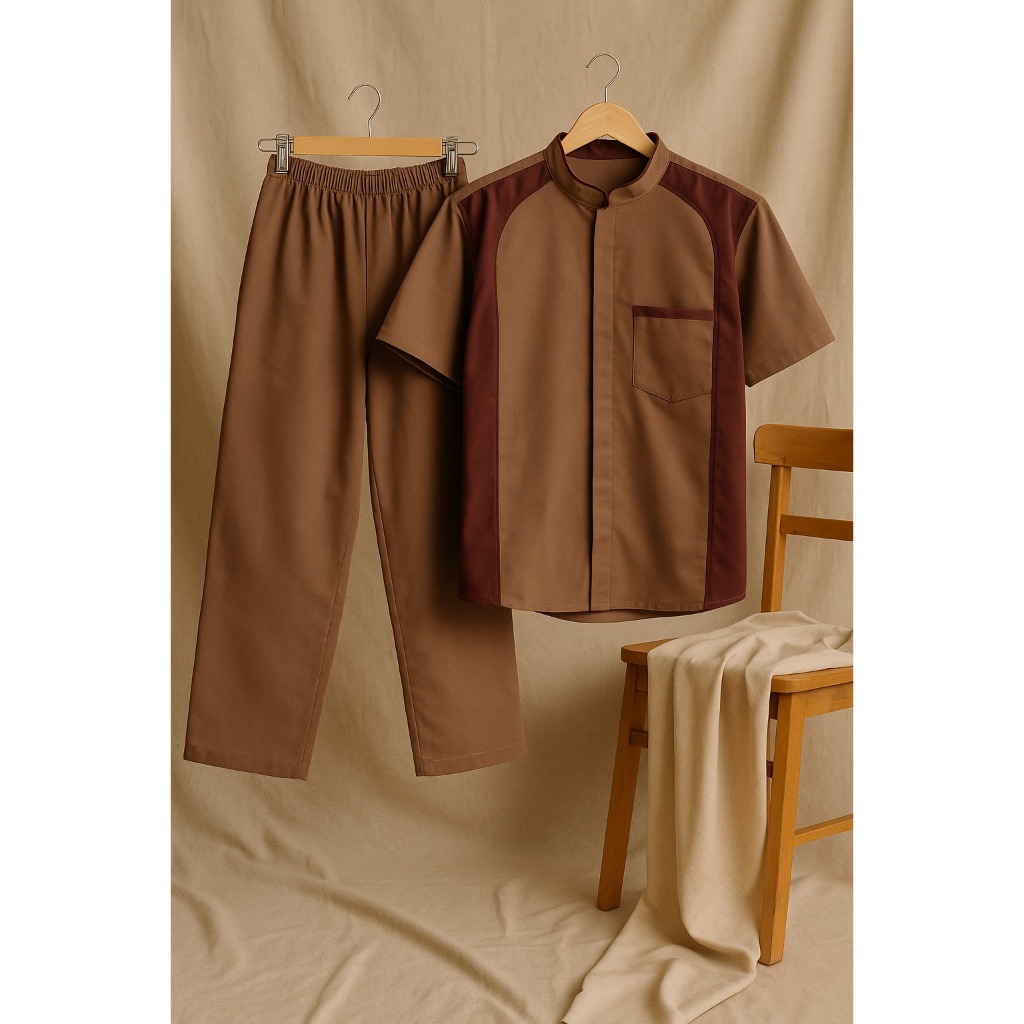 Baju Koko Anak Laki Kombinasi Warna Hitam Putih Setelan Muslim Modis untuk Ngaji & Lebaran Kurta